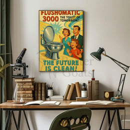 FLUSHOMATIC 3000 Retro-Futurism Futuristic Sci-Fi Poster PosterGoat