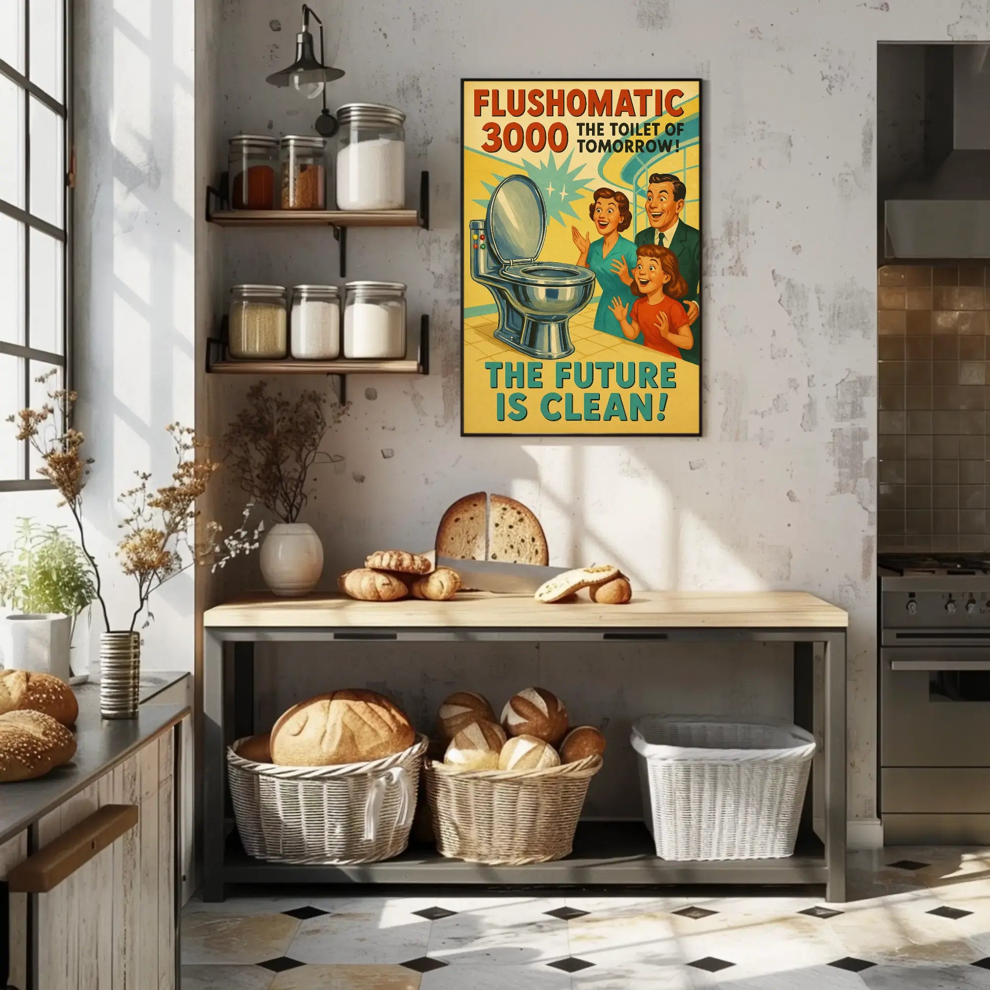 FLUSHOMATIC 3000 Retro-Futurism Futuristic Sci-Fi Poster PosterGoat