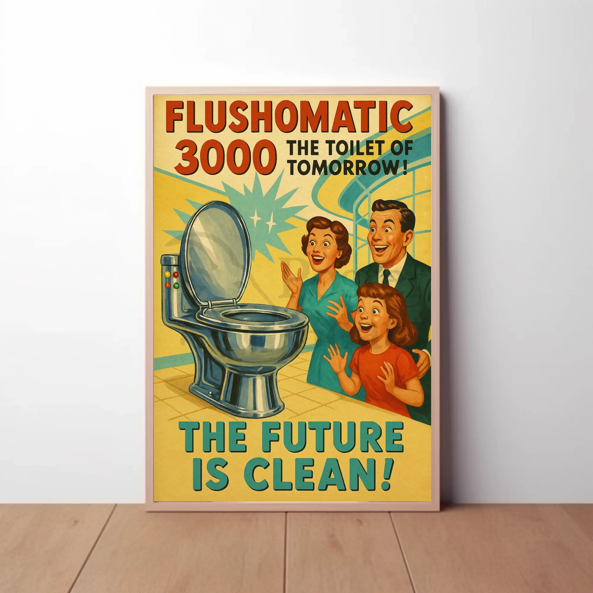 FLUSHOMATIC 3000 Retro-Futurism Futuristic Sci-Fi Poster PosterGoat