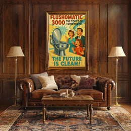 FLUSHOMATIC 3000 Retro-Futurism Futuristic Sci-Fi Poster PosterGoat