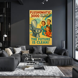 FLUSHOMATIC 3000 Retro-Futurism Futuristic Sci-Fi Poster PosterGoat