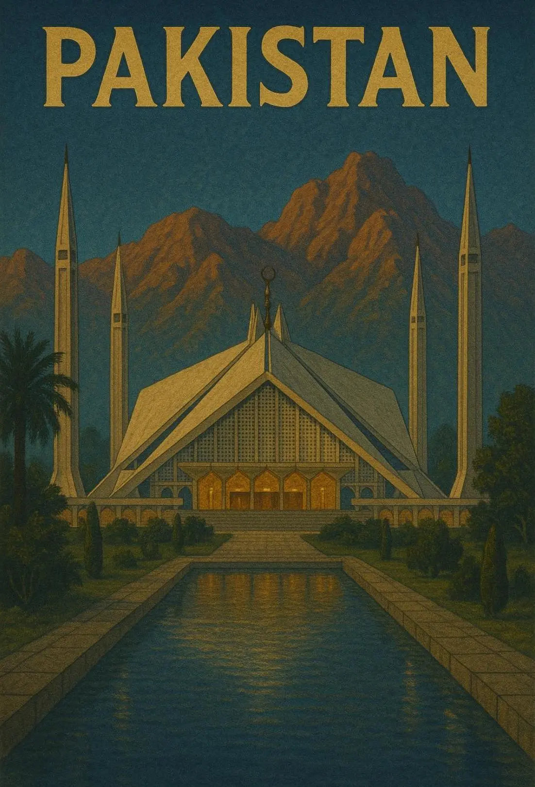 Faisal Mosque Scenic Vintage Travel Poster PosterGoat