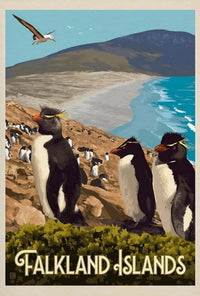 Falkland Islands Penguin Coastal Scene Travel Poster PosterGoat