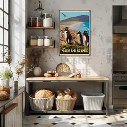 Falkland Islands Penguin Coastal Scene Travel Poster PosterGoat