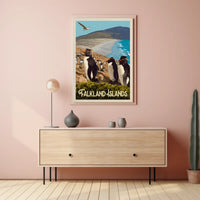 Falkland Islands Penguin Coastal Scene Travel Poster PosterGoat