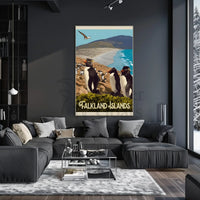 Falkland Islands Penguin Coastal Scene Travel Poster PosterGoat