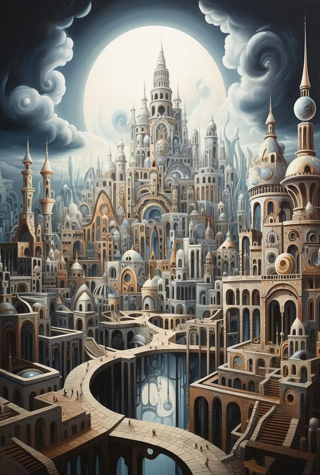 Fantastical Cityscape with Surreal Architecture Artistic Poster PosterGoat