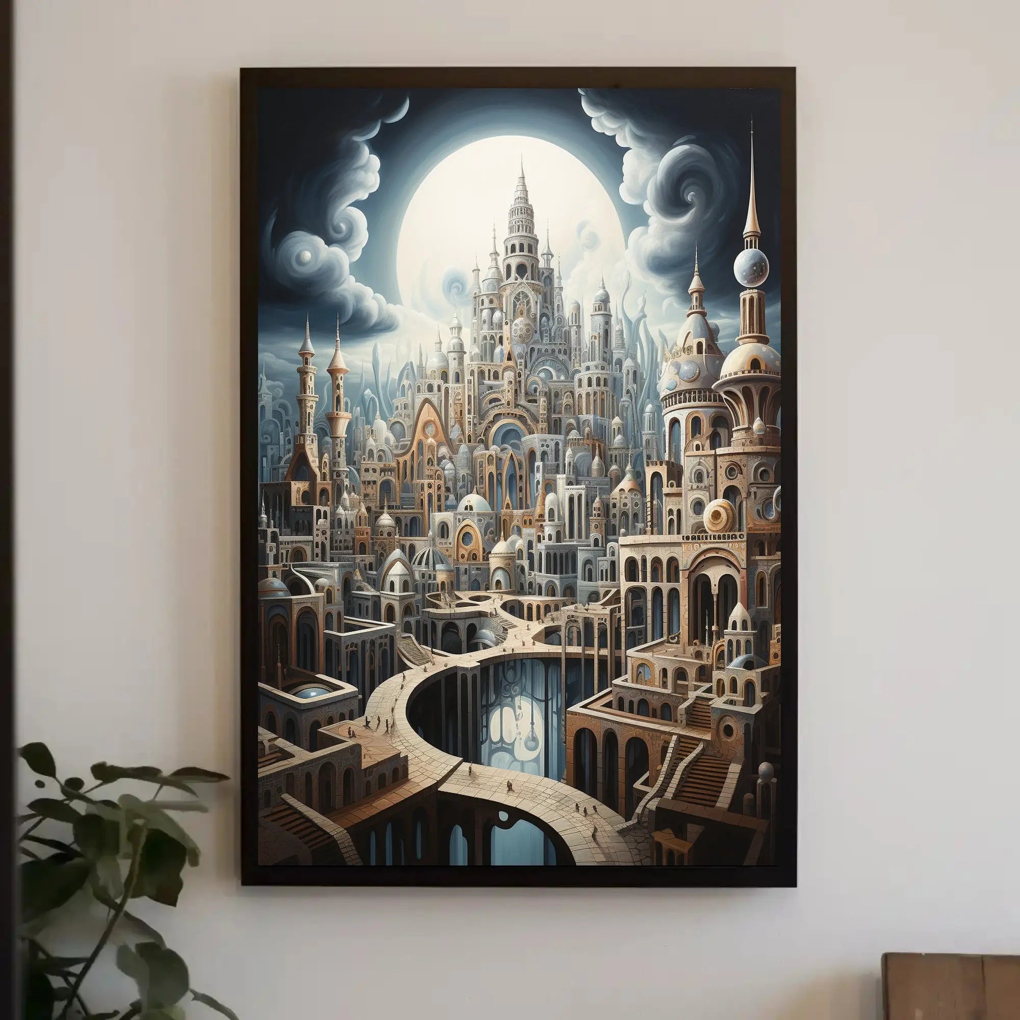 Fantastical Cityscape with Surreal Architecture Artistic Poster PosterGoat