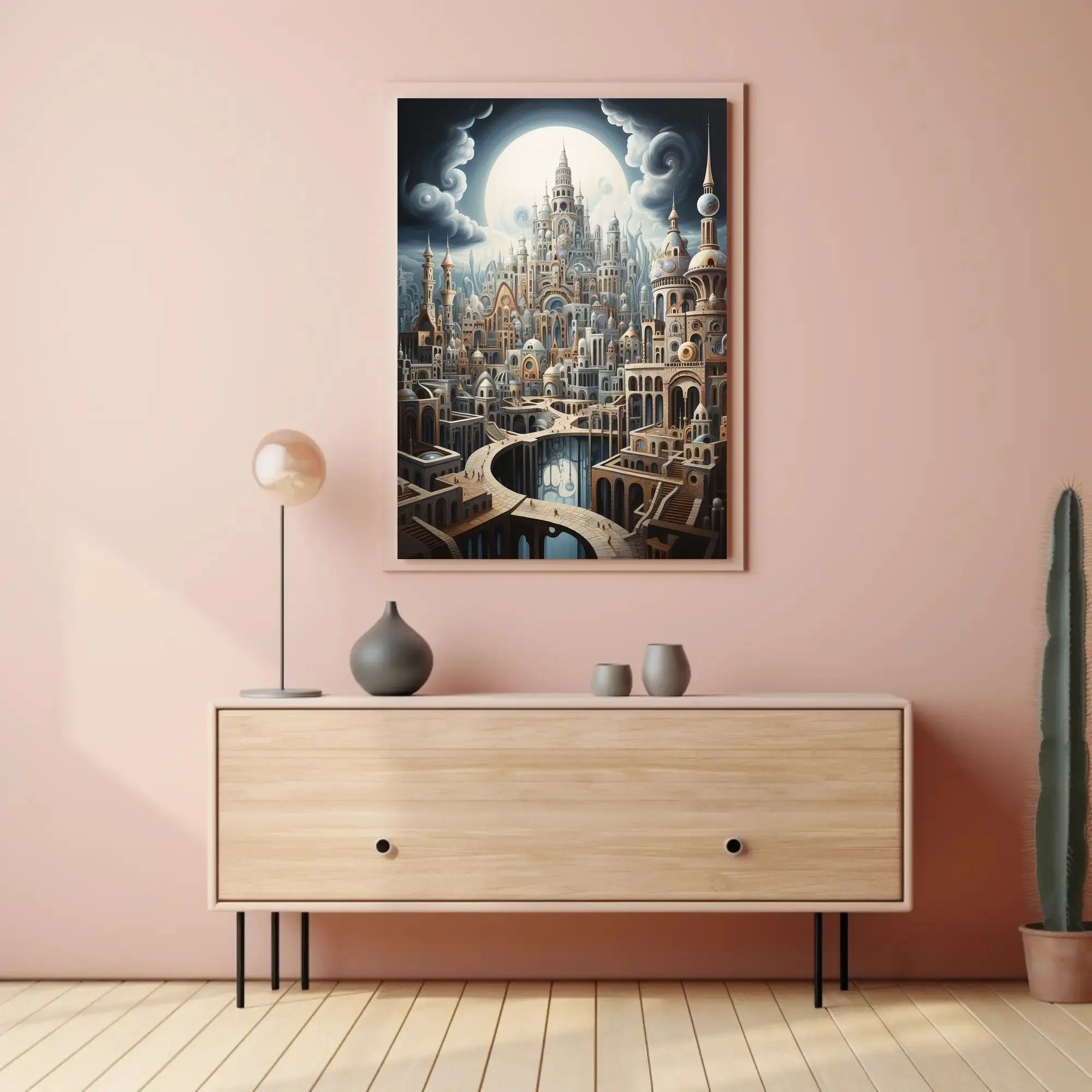 Fantastical Cityscape with Surreal Architecture Artistic Poster PosterGoat