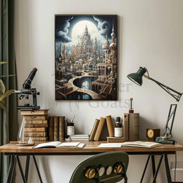 Fantastical Cityscape with Surreal Architecture Artistic Poster PosterGoat