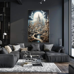 Fantastical Cityscape with Surreal Architecture Artistic Poster PosterGoat