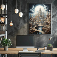 Fantastical Cityscape with Surreal Architecture Artistic Poster PosterGoat