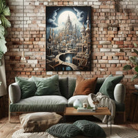 Fantastical Cityscape with Surreal Architecture Artistic Poster PosterGoat