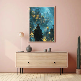 Fantastical Eastern Cityscape Adventure Futuristic Sci-Fi Poster PosterGoat