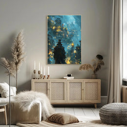 Fantastical Eastern Cityscape Adventure Futuristic Sci-Fi Poster PosterGoat