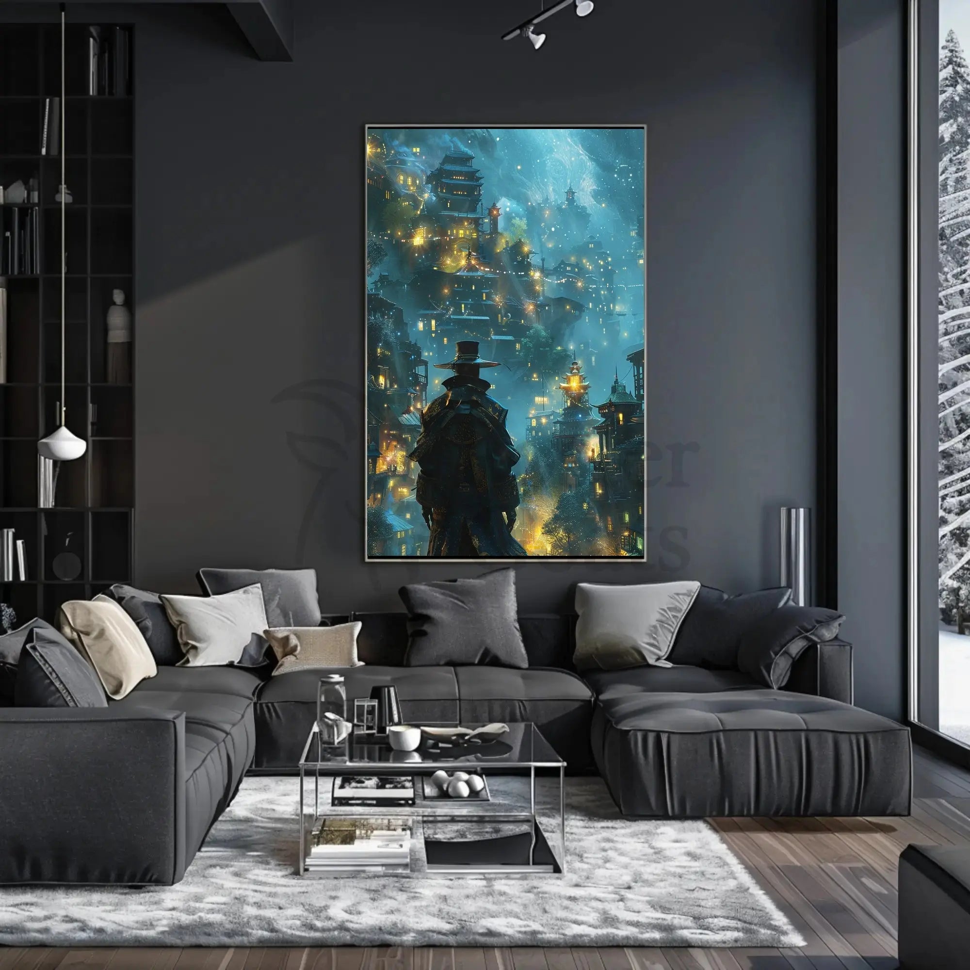 Fantastical Eastern Cityscape Adventure Futuristic Sci-Fi Poster PosterGoat
