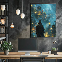 Fantastical Eastern Cityscape Adventure Futuristic Sci-Fi Poster PosterGoat