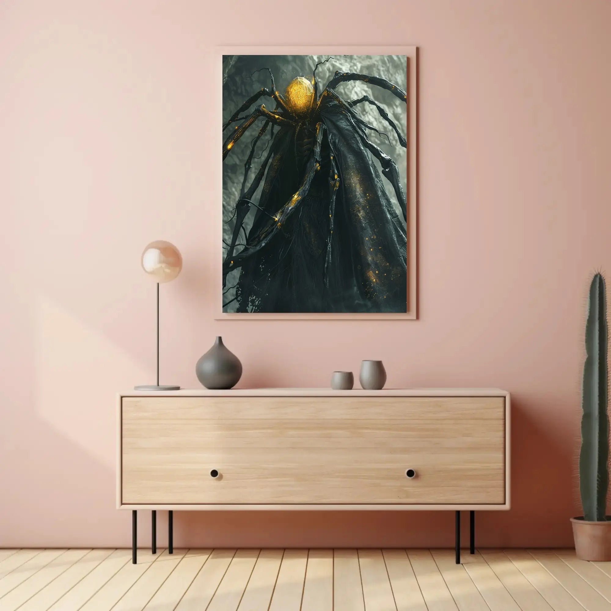 Fantastical Mystical Creature in Darkened Cave Futuristic Sci-Fi Poster PosterGoat