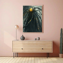Fantastical Mystical Creature in Darkened Cave Futuristic Sci-Fi Poster PosterGoat