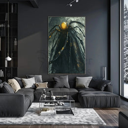 Fantastical Mystical Creature in Darkened Cave Futuristic Sci-Fi Poster PosterGoat