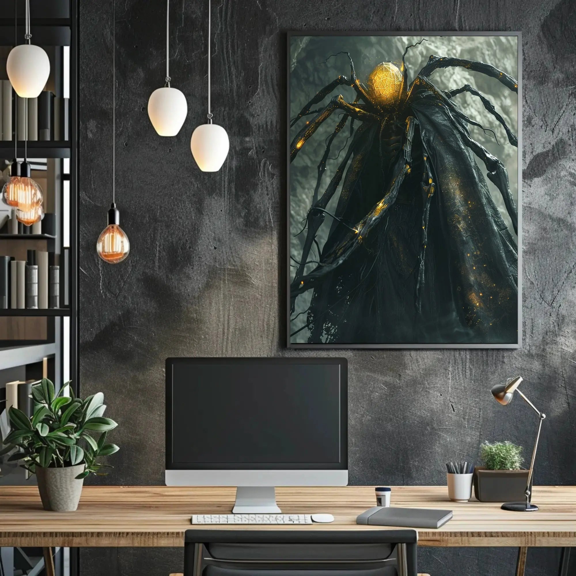 Fantastical Mystical Creature in Darkened Cave Futuristic Sci-Fi Poster PosterGoat
