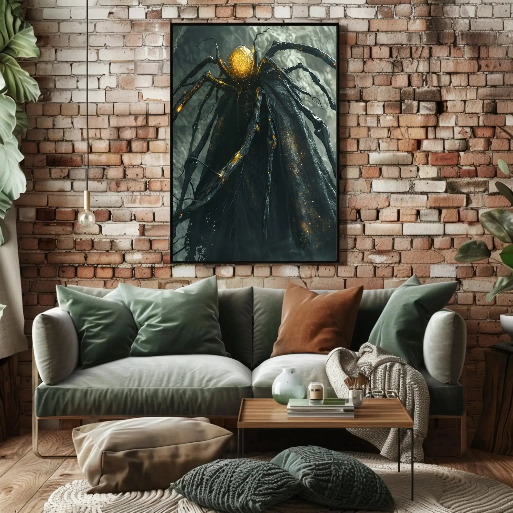 Fantastical Mystical Creature in Darkened Cave Futuristic Sci-Fi Poster PosterGoat