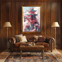 Fantastical Pagoda Cliffs Art Deco Poster PosterGoat