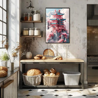Fantastical Pagoda Cliffs Art Deco Poster PosterGoat