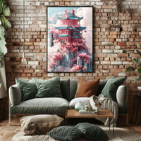 Fantastical Pagoda Cliffs Art Deco Poster PosterGoat