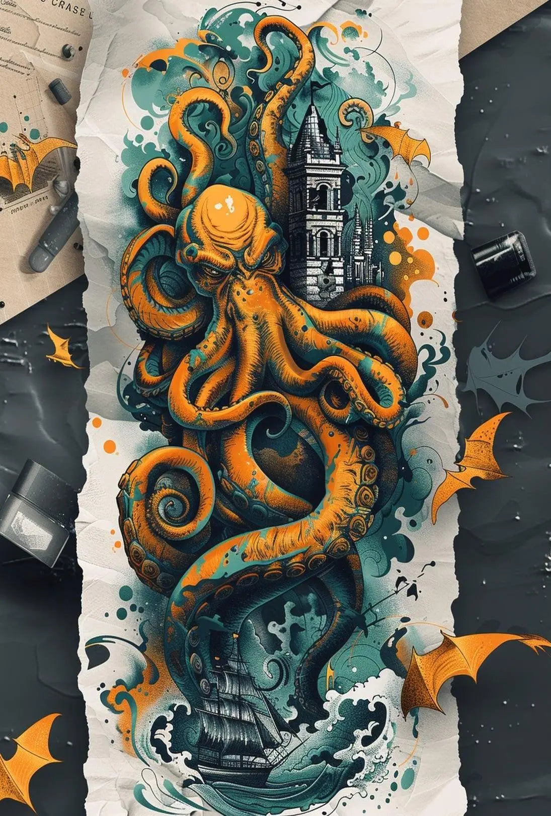 Fantastical Sea Monster Adventure Art Poster PosterGoat