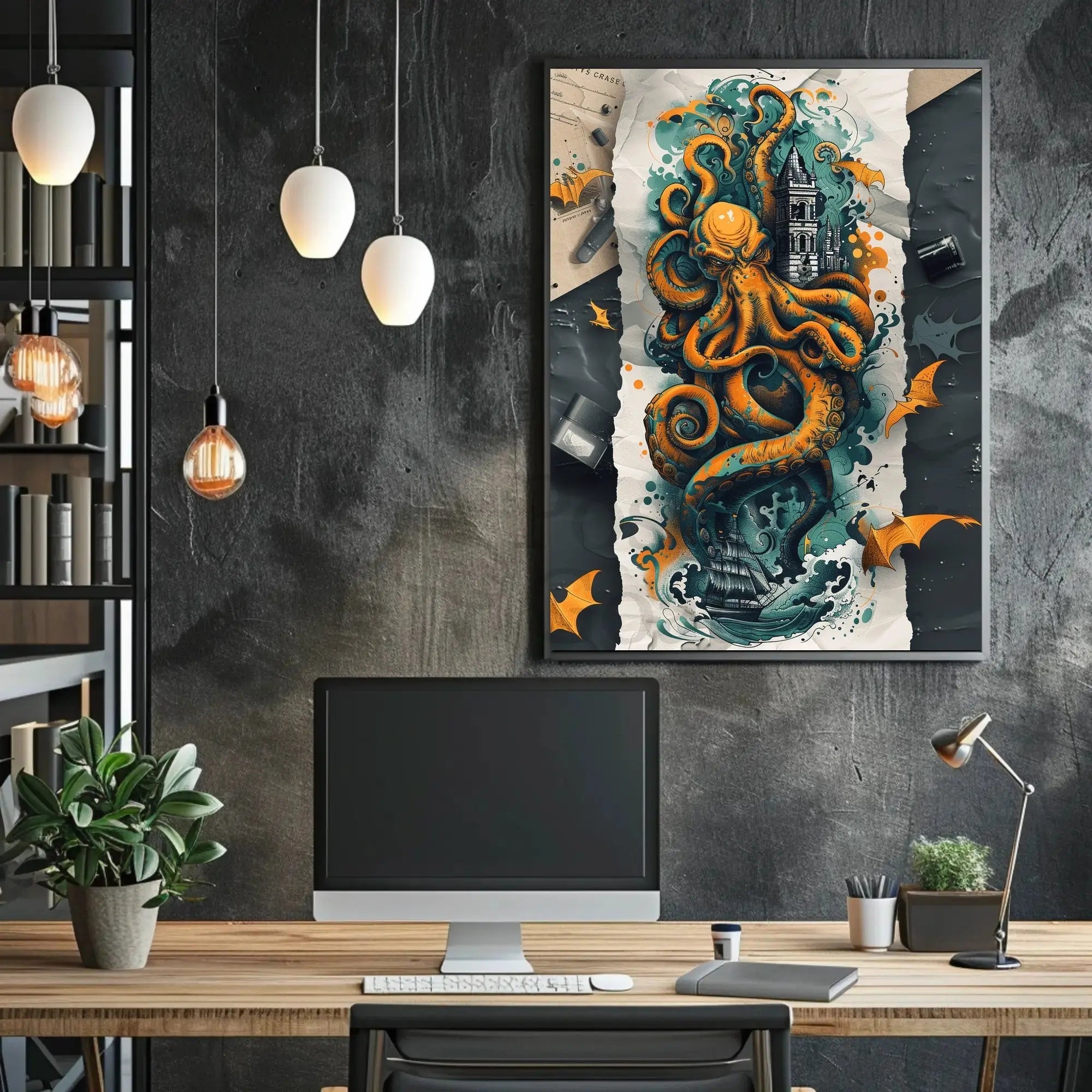 Fantastical Sea Monster Adventure Art Poster PosterGoat