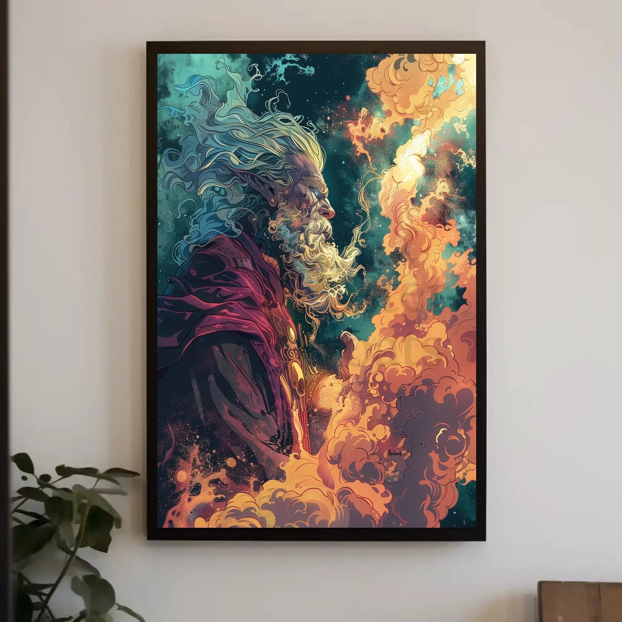 Fantastical Wizard in Mystical Cosmic Setting - Pop Culture Poster PosterGoat