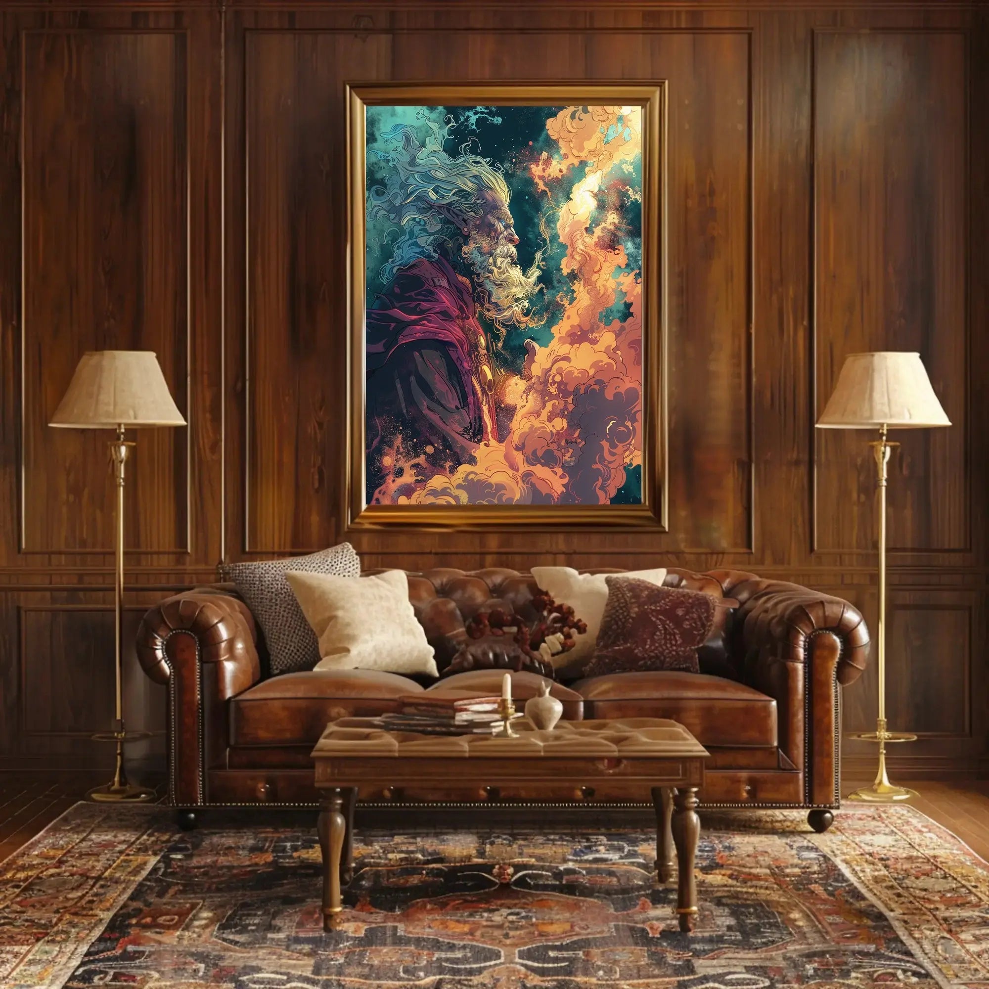 Fantastical Wizard in Mystical Cosmic Setting - Pop Culture Poster PosterGoat