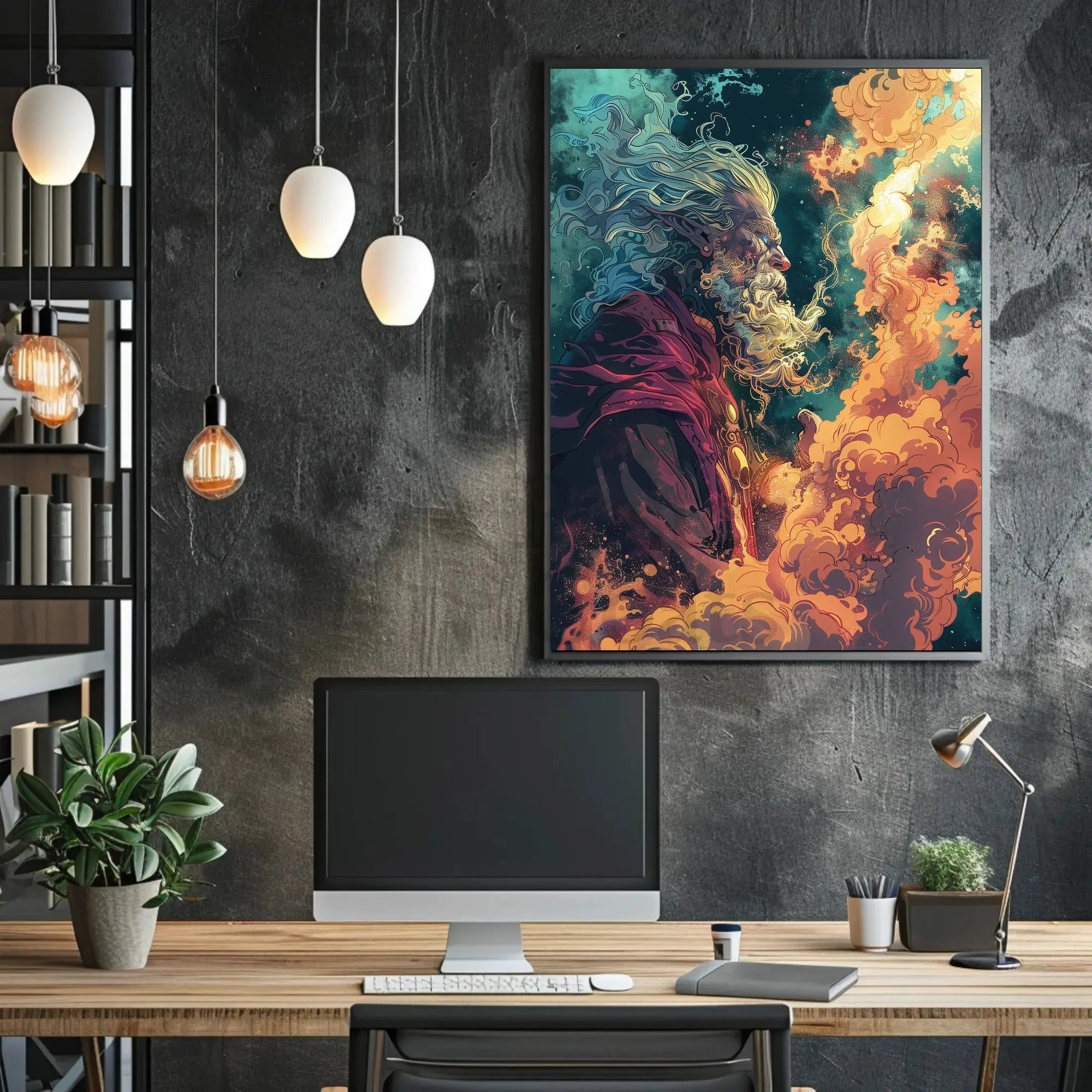 Fantastical Wizard in Mystical Cosmic Setting - Pop Culture Poster PosterGoat