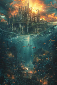 Fantasy Cityscape Adventure: Epic Duality of Worlds Poster PosterGoat