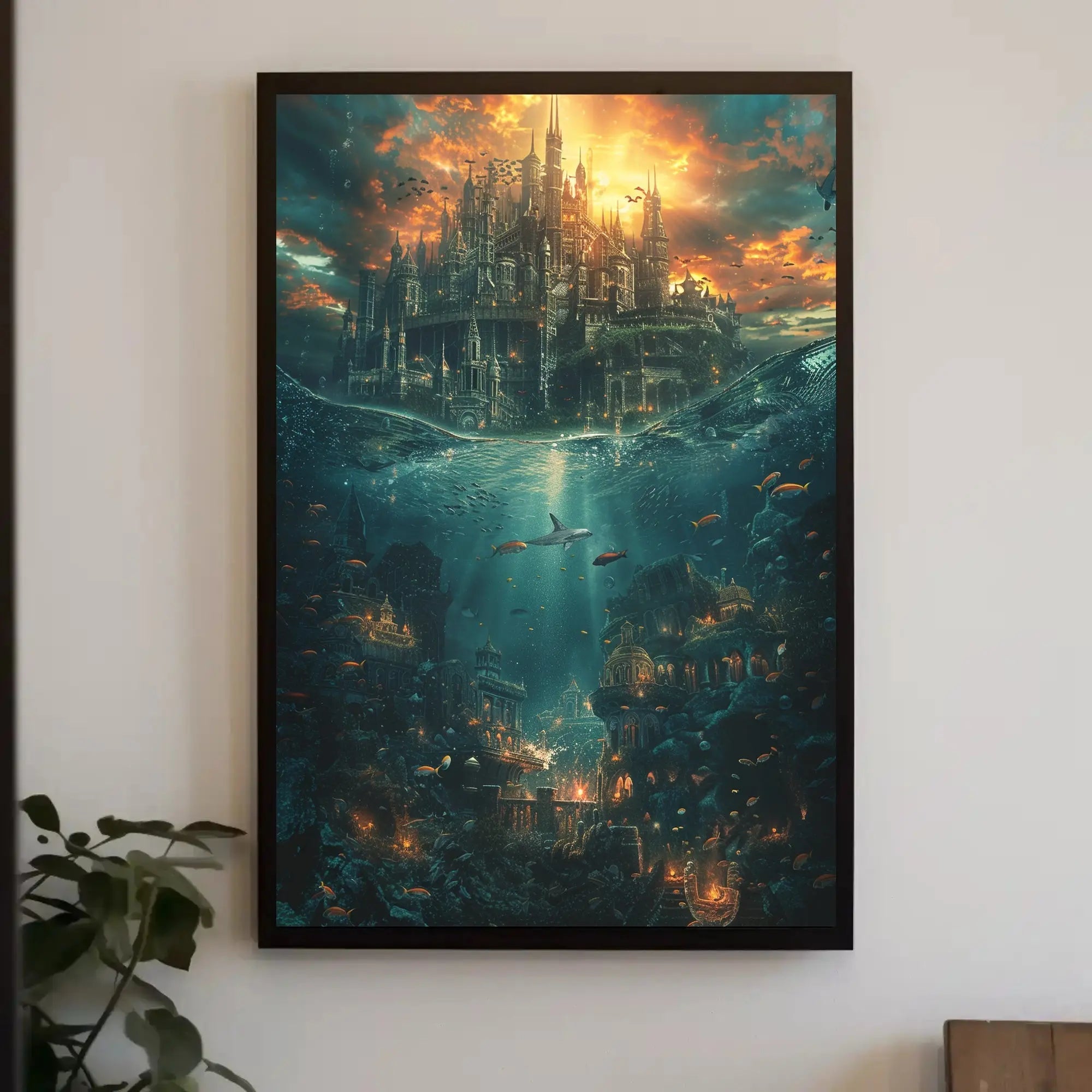 Fantasy Cityscape Adventure: Epic Duality of Worlds Poster PosterGoat