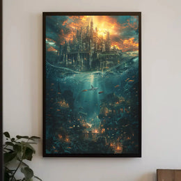 Fantasy Cityscape Adventure: Epic Duality of Worlds Poster PosterGoat