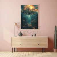 Fantasy Cityscape Adventure: Epic Duality of Worlds Poster PosterGoat
