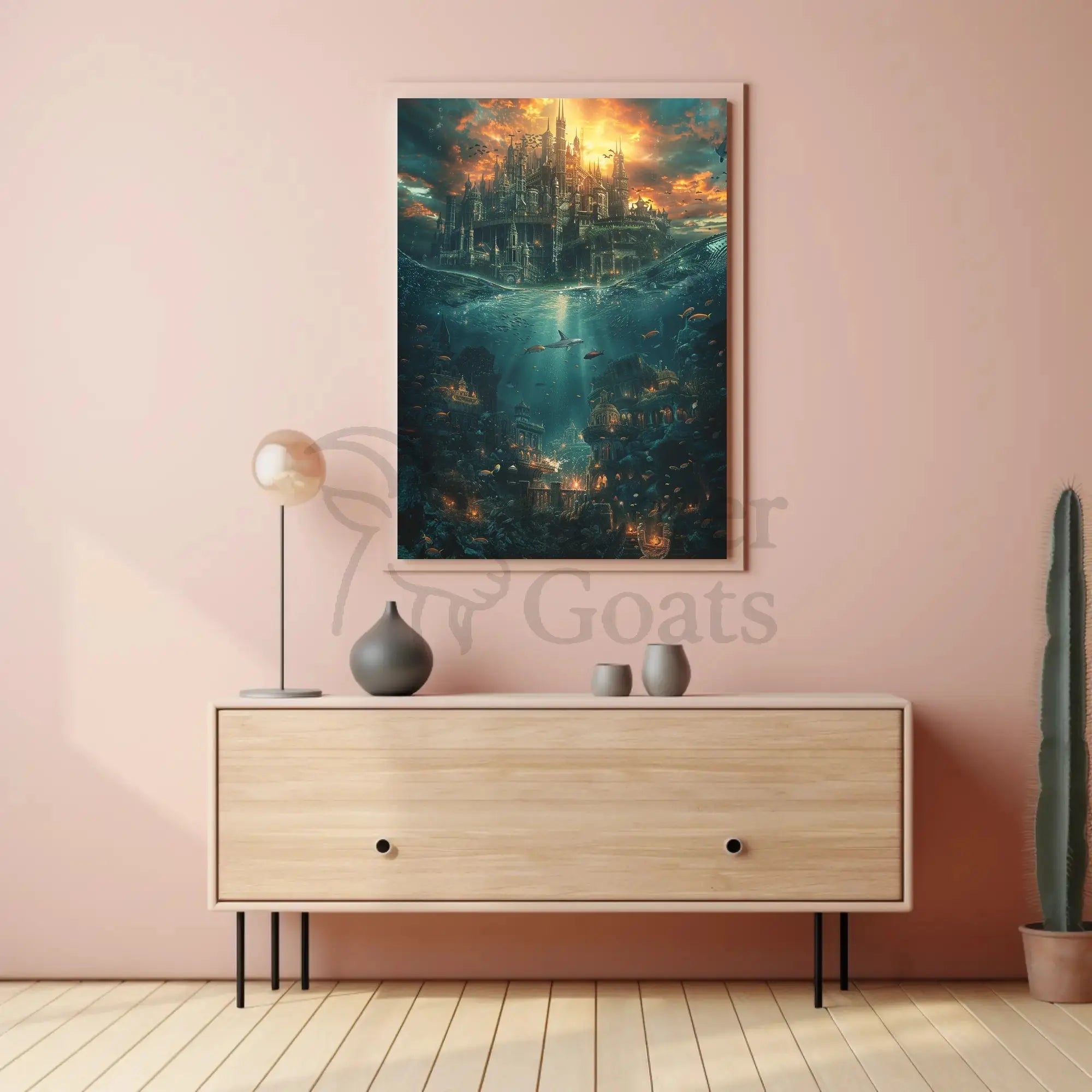 Fantasy Cityscape Adventure: Epic Duality of Worlds Poster PosterGoat