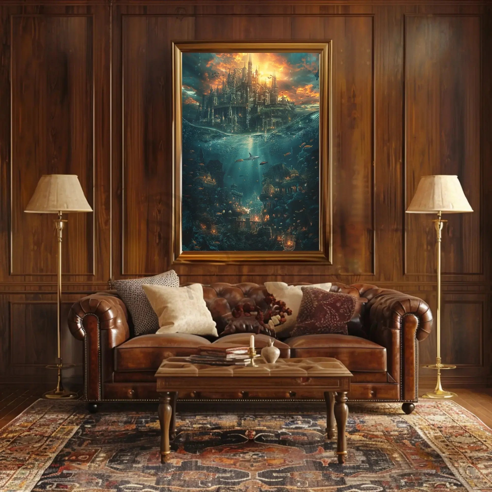 Fantasy Cityscape Adventure: Epic Duality of Worlds Poster PosterGoat