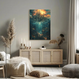 Fantasy Cityscape Adventure: Epic Duality of Worlds Poster PosterGoat