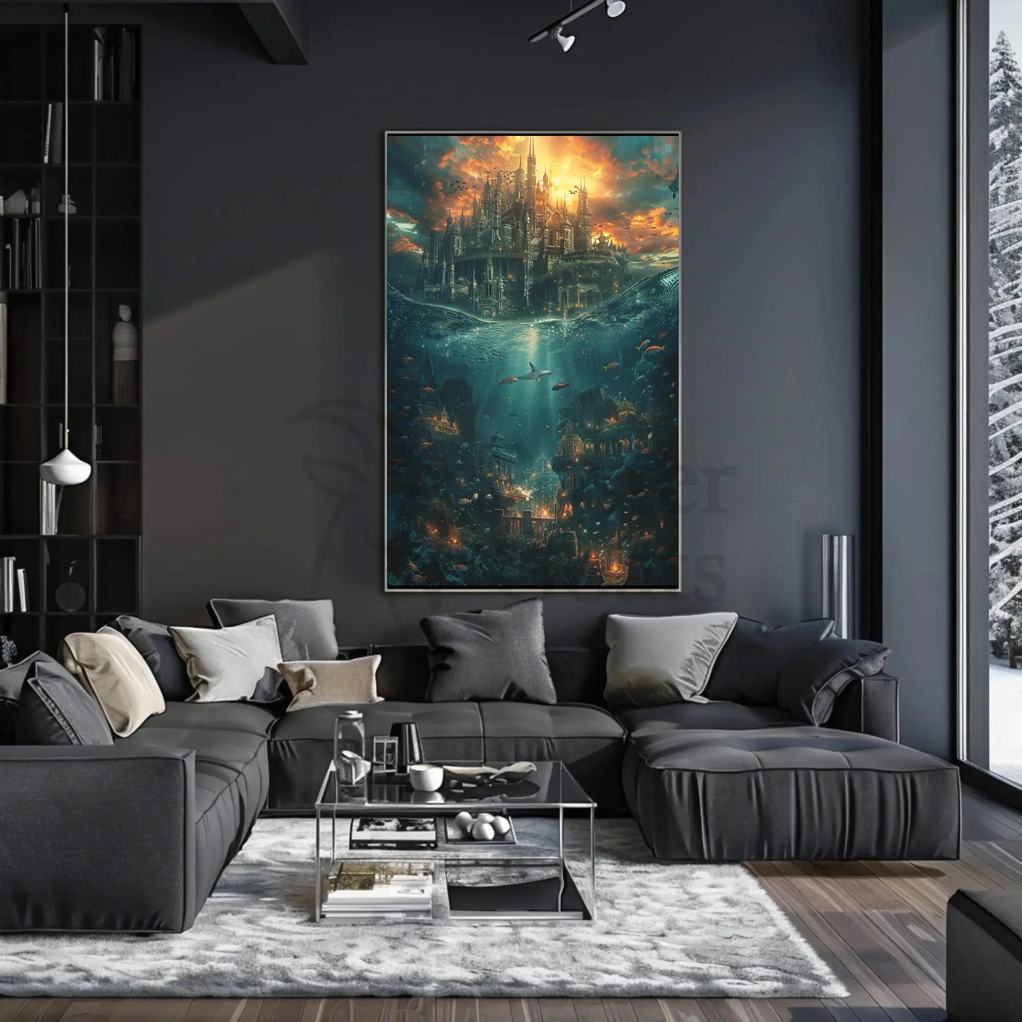 Fantasy Cityscape Adventure: Epic Duality of Worlds Poster PosterGoat