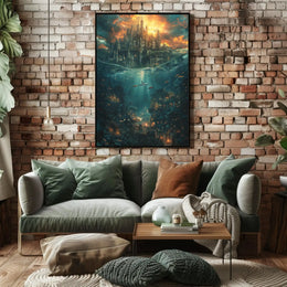 Fantasy Cityscape Adventure: Epic Duality of Worlds Poster PosterGoat