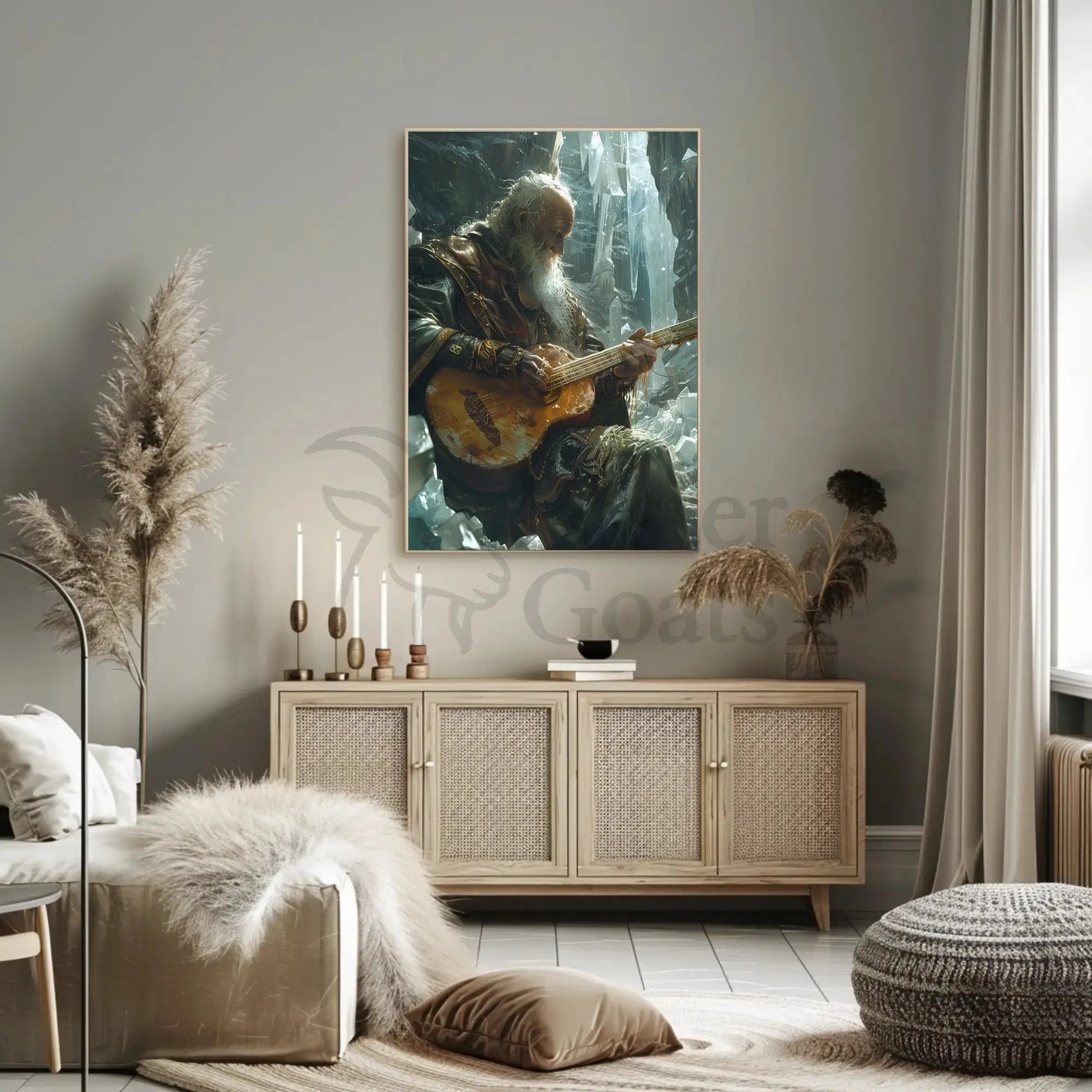 Fantasy Elderly Musician in Enchanting Realm Poster PosterGoat