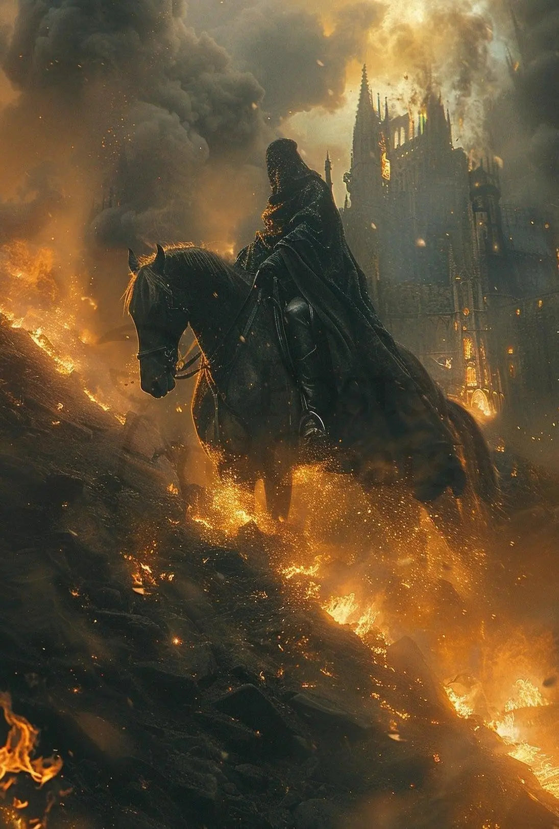 Fantasy Knight on Horseback Epic Scene Artistic Poster PosterGoat
