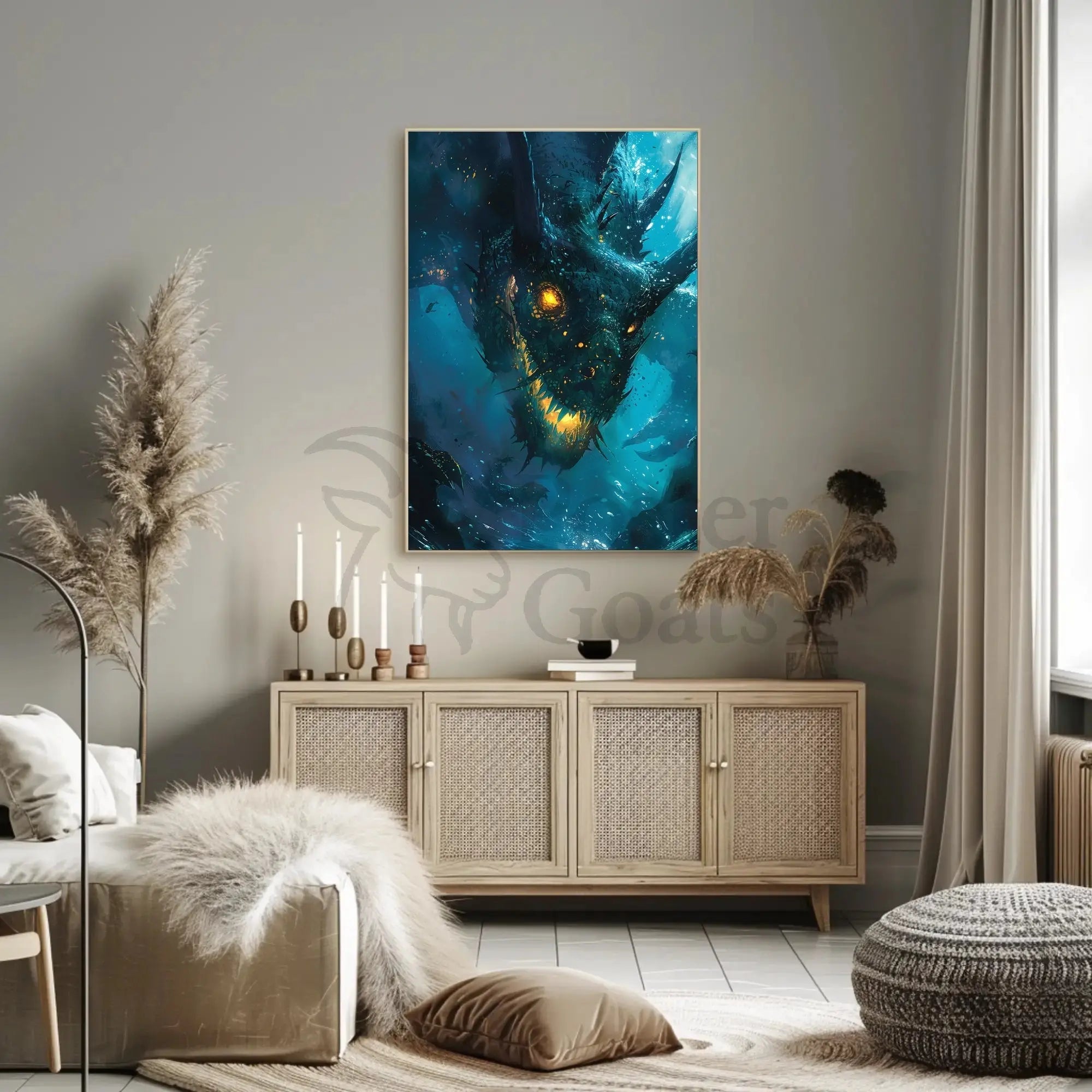 Fantasy Sea Monster in Mystical Depths Artistic Poster PosterGoat