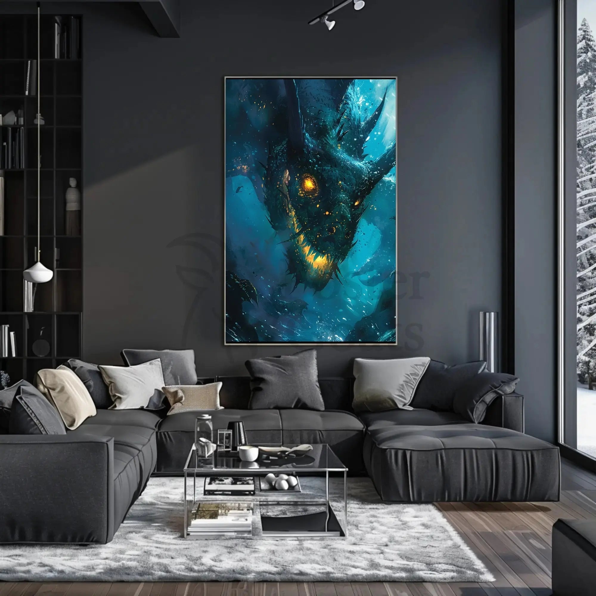 Fantasy Sea Monster in Mystical Depths Artistic Poster PosterGoat