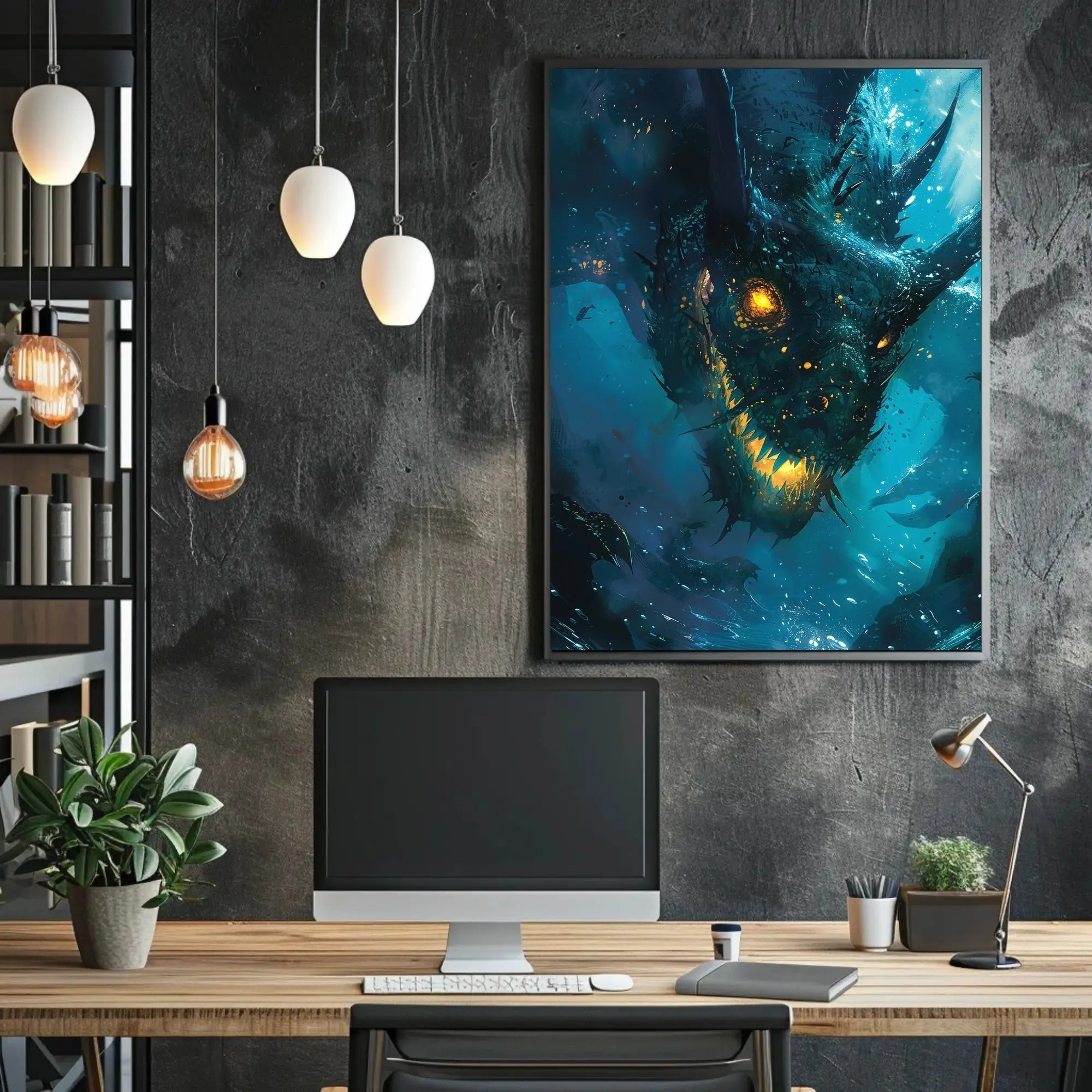 Fantasy Sea Monster in Mystical Depths Artistic Poster PosterGoat