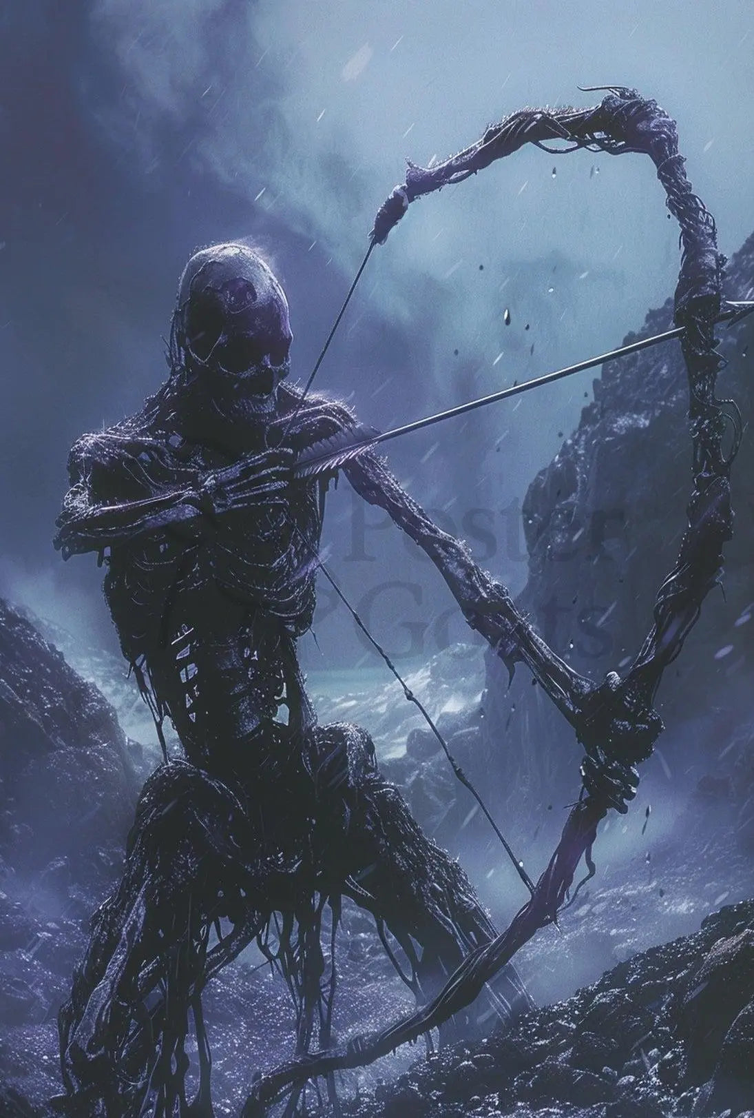 Fantasy Skeletal Archer in Ominous Dark Setting - Artistic Poster PosterGoat