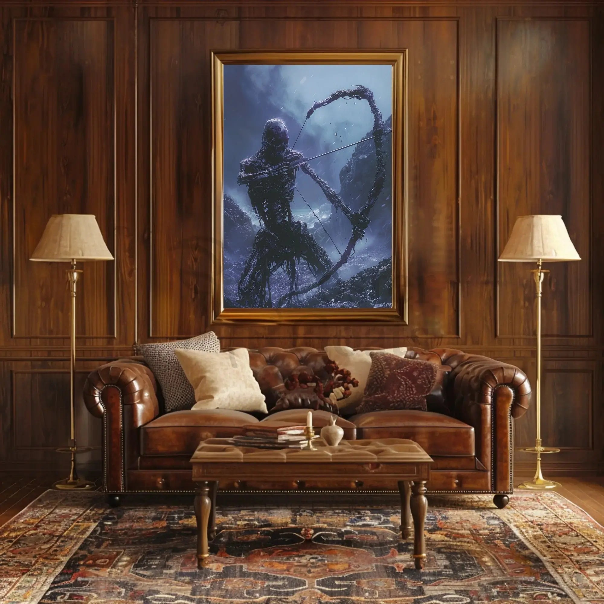 Fantasy Skeletal Archer in Ominous Dark Setting - Artistic Poster PosterGoat